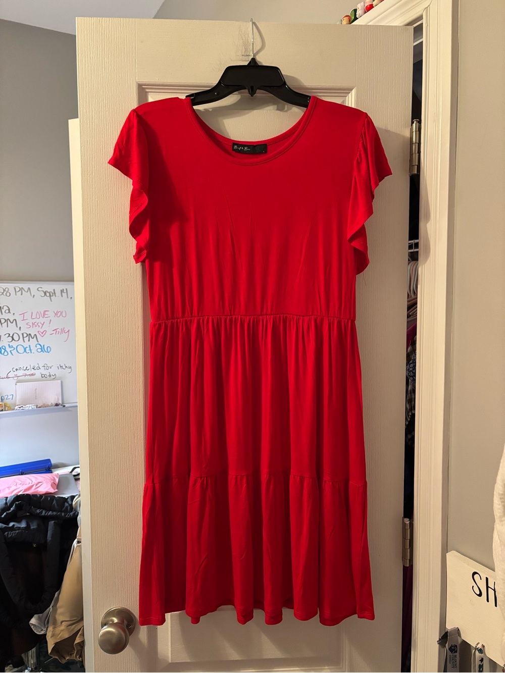 Brit & Bri Red Tiered Short Sleeve Dress